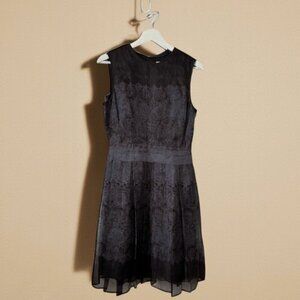 Leon Max 100% Silk Fit & Flare Cocktail Dress Black Gray Sleeveless Size 2